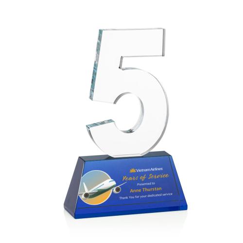 Awards and Trophies - Milestone Optical Full Color Blue Number Crystal Award
