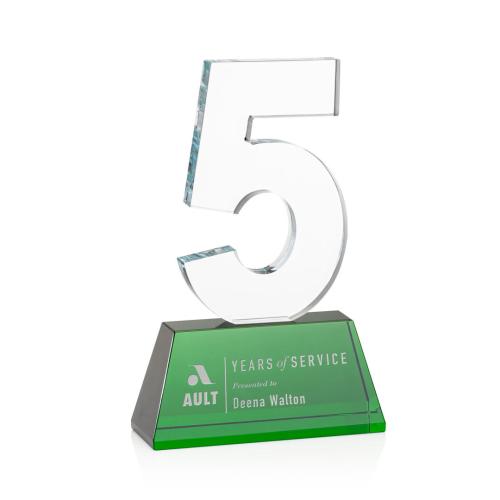 Awards and Trophies - Milestone Optical Green Number Crystal Award