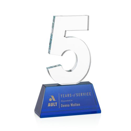 Awards and Trophies - Milestone Optical Blue Number Crystal Award