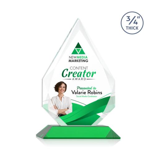 Awards and Trophies - Hawthorne Full Color Green Polygon Crystal Award