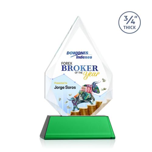 Awards and Trophies - Hawthorne Full Color Green on Newhaven Polygon Crystal Award