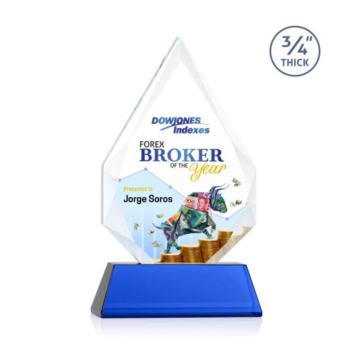 Awards and Trophies - Hawthorne Full Color Blue on Newhaven Polygon Crystal Award