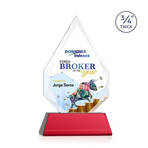 Awards and Trophies - Hawthorne Full Color Red on Newhaven Polygon Crystal Award