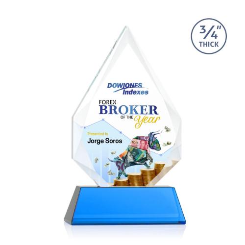 Awards and Trophies - Hawthorne Full Color Sky Blue on Newhaven Polygon Crystal Award