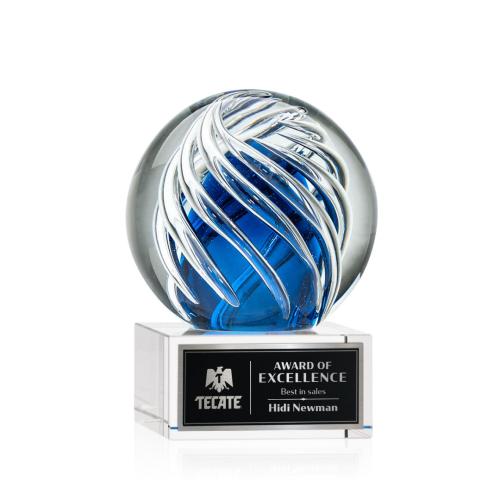 Awards and Trophies - Crystal Awards - Glass Awards - Art Glass Awards - Genista Clear on Hancock Base Globe Glass Award