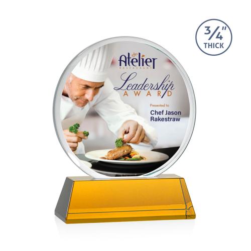 Awards and Trophies - Blackpool on Newhaven Full Color Amber Circle Crystal Award