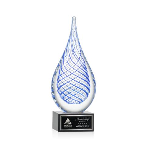 Awards and Trophies - Crystal Awards - Glass Awards - Art Glass Awards - Kentwood Black on Hancock Base Tear Drop Glass Award