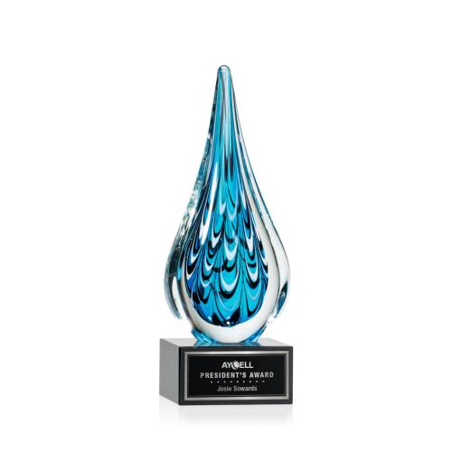 Awards and Trophies - Crystal Awards - Glass Awards - Art Glass Awards - Worchester Black on Hancock Base Tear Drop Glass Award