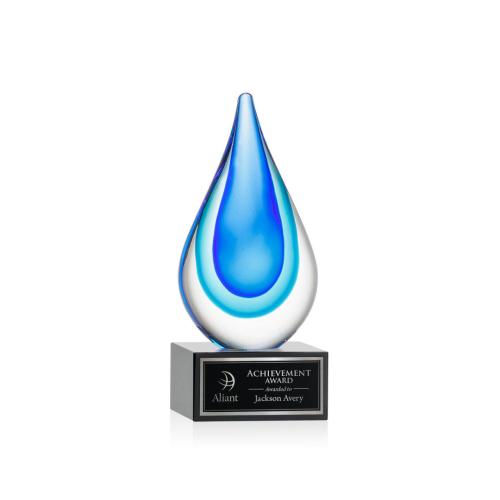 Awards and Trophies - Crystal Awards - Glass Awards - Art Glass Awards - Marseille on Hancock Base - Black