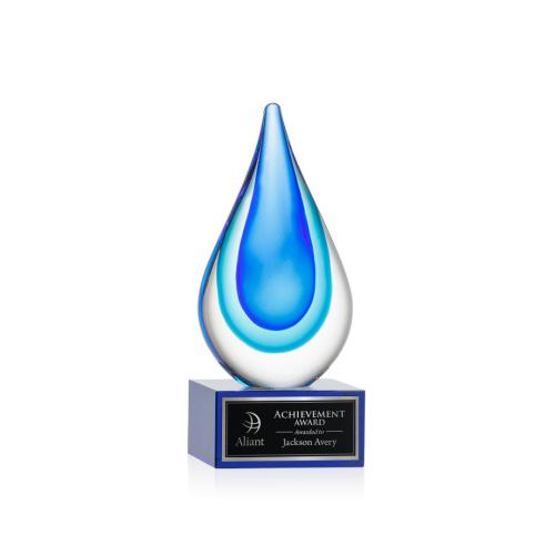 Awards and Trophies - Crystal Awards - Glass Awards - Art Glass Awards - Marseille on Hancock Base - Blue