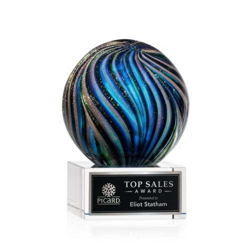 Awards and Trophies - Crystal Awards - Glass Awards - Art Glass Awards - Malton Clear on Hancock Base Globe Glass Award