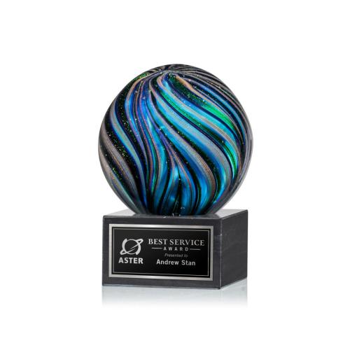 Awards and Trophies - Crystal Awards - Glass Awards - Art Glass Awards - Malton Globe on Square Marble Base Glass Award
