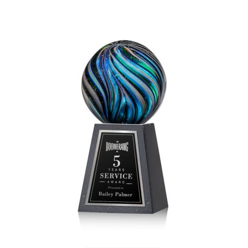 Awards and Trophies - Crystal Awards - Glass Awards - Art Glass Awards - Malton Globe on Tall Marble Base Glass Award