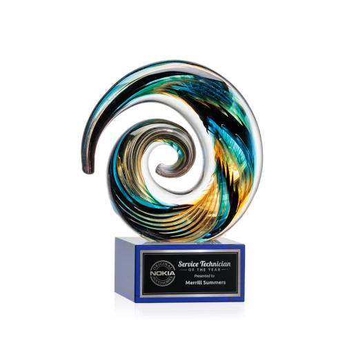 Awards and Trophies - Crystal Awards - Glass Awards - Art Glass Awards - Nazare Blue on Hancock Circle Glass Award