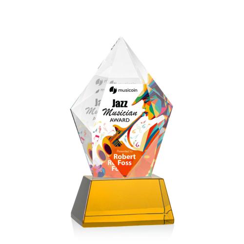 Awards and Trophies - Devron Full Color Amber on Base Polygon Crystal Award