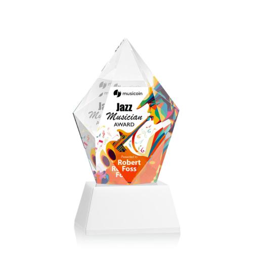 Awards and Trophies - Devron Full Color White on Base Polygon Crystal Award