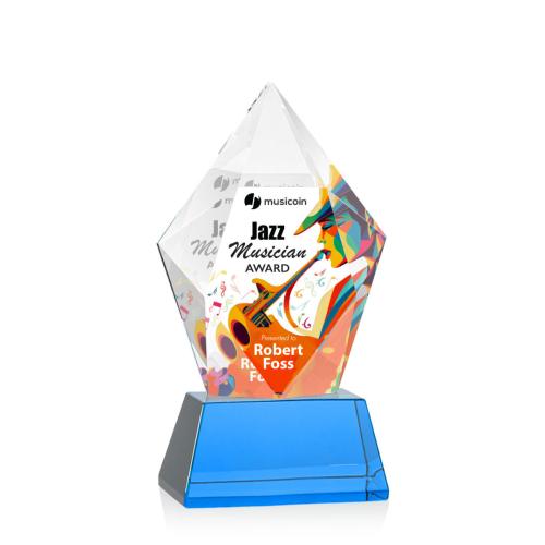 Awards and Trophies - Devron Full Color Sky Blue on Base Polygon Crystal Award