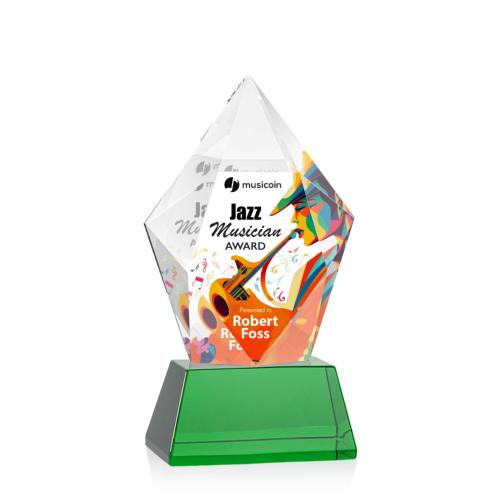 Awards and Trophies - Devron Full Color Green on Base Polygon Crystal Award