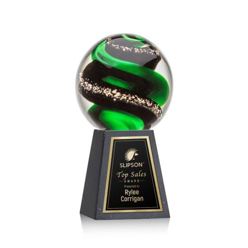 Awards and Trophies - Crystal Awards - Glass Awards - Art Glass Awards - Zodiac Globe on Tall Marble Glass Award
