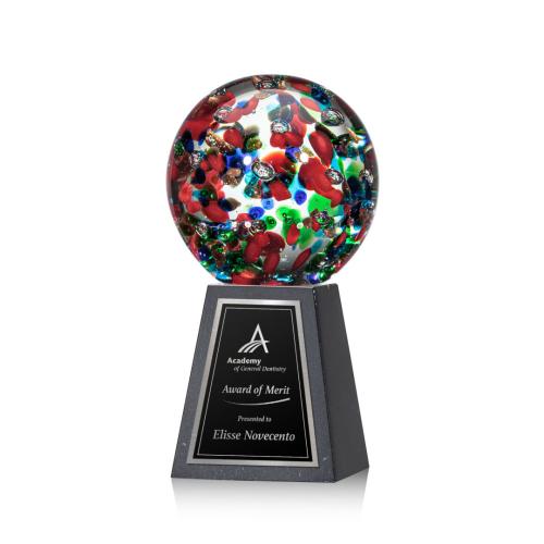 Awards and Trophies - Crystal Awards - Glass Awards - Art Glass Awards - Fantasia Globe on Tall Marble Glass Award