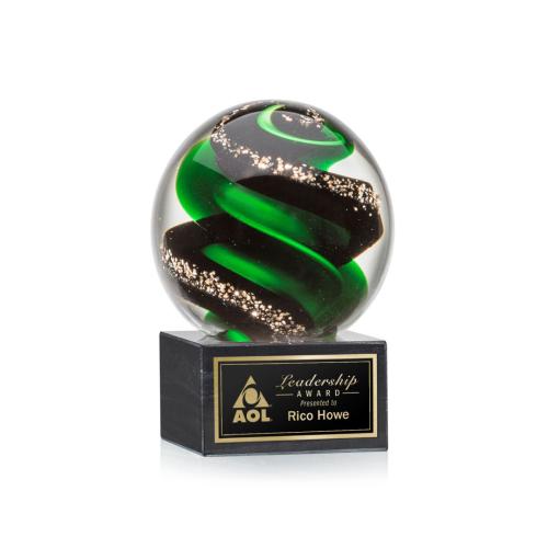 Awards and Trophies - Crystal Awards - Glass Awards - Art Glass Awards - Zodiac Globe on Square Marble Glass Award