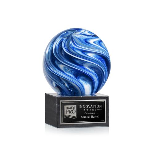 Awards and Trophies - Crystal Awards - Glass Awards - Art Glass Awards - Naples Globe on Square Marble Base Glass Award