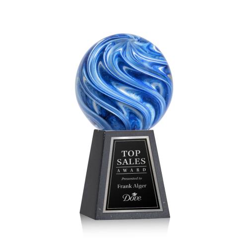 Awards and Trophies - Crystal Awards - Glass Awards - Art Glass Awards - Naples Globe on Tall Marble Base Glass Award