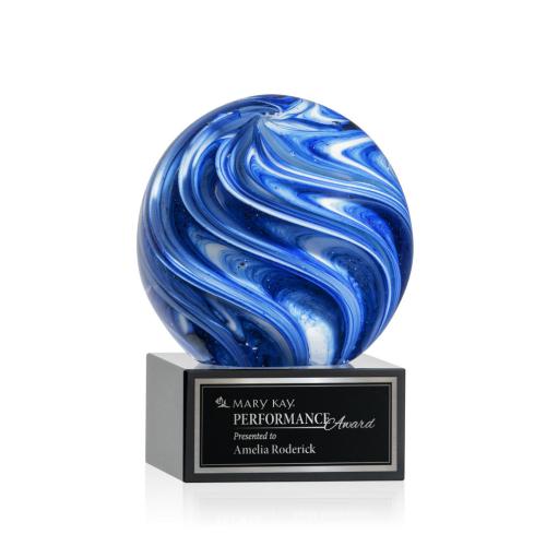 Awards and Trophies - Crystal Awards - Glass Awards - Art Glass Awards - Naples Black on Hancock Base Globe Glass Award