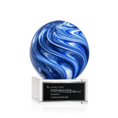 Awards and Trophies - Crystal Awards - Glass Awards - Art Glass Awards - Naples Clear on Hancock Base Globe Glass Award