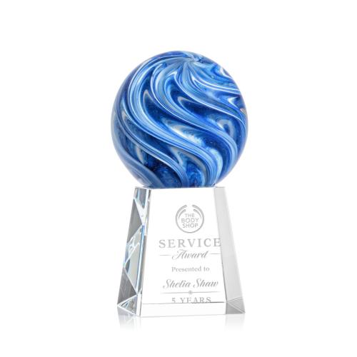 Awards and Trophies - Crystal Awards - Glass Awards - Art Glass Awards - Naples Globe on Celestina Base Glass Award