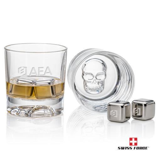 Corporate Gifts - Barware - Gift Sets - Swiss Force® S/S Ice Cubes & 2 Delrina Skull OTR