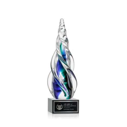 Awards and Trophies - Crystal Awards - Glass Awards - Art Glass Awards - Alderon on Hancock Base - Black