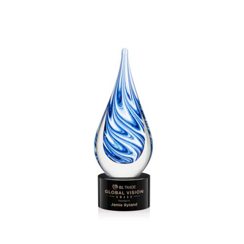 Awards and Trophies - Crystal Awards - Glass Awards - Art Glass Awards - Marlin on Marvel Base - Black