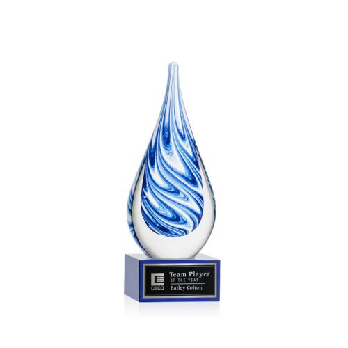 Awards and Trophies - Crystal Awards - Glass Awards - Art Glass Awards - Marlin on Hancock Base - Blue