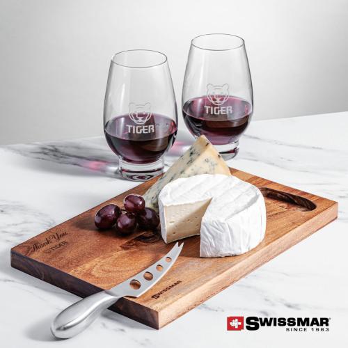 Corporate Gifts - Barware - Gift Sets - Swissmar® Acacia Board & 2 Glenarden Stemless Wine