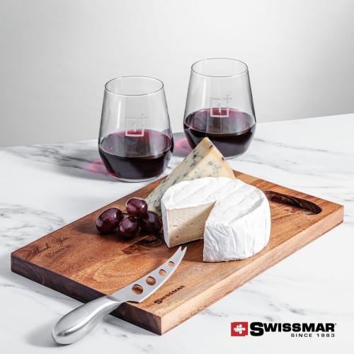Corporate Gifts - Barware - Gift Sets - Swissmar® Acacia Board & 2 Germain Stemless Wine