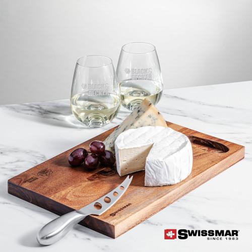 Corporate Gifts - Barware - Gift Sets - Swissmar® Acacia Board & 2 Edderton Stemless Wine