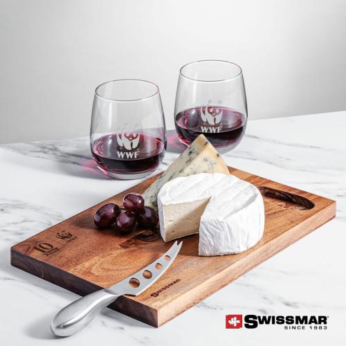 Corporate Gifts - Barware - Gift Sets - Swissmar® Acacia Board & 2 Crestview Stemless Wine