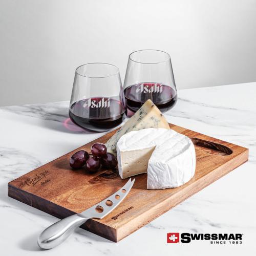 Corporate Gifts - Barware - Gift Sets - Swissmar® Acacia Board & 2 Cannes Stemless Wine