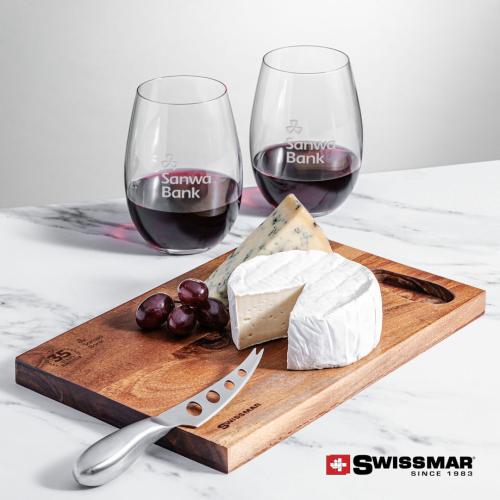 Corporate Gifts - Barware - Gift Sets - Swissmar® Acacia Board & 2 Laurent Stemless Wine