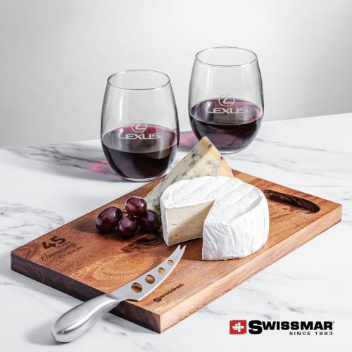 Corporate Gifts - Barware - Gift Sets - Swissmar® Acacia Board & 2 Stanford Stemless Wine