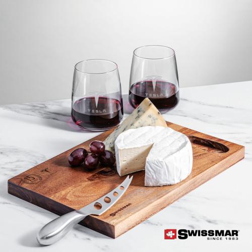 Corporate Gifts - Barware - Gift Sets - Swissmar® Acacia Board & 2 Dunhill Stemless Wine