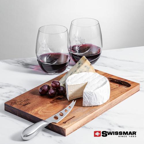 Corporate Gifts - Barware - Gift Sets - Swissmar® Acacia Board & 2 Bartolo Stemless Wine