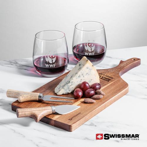 Corporate Gifts - Barware - Gift Sets - Swissmar® Paddle Board & 2 Crestview Stemless Wine