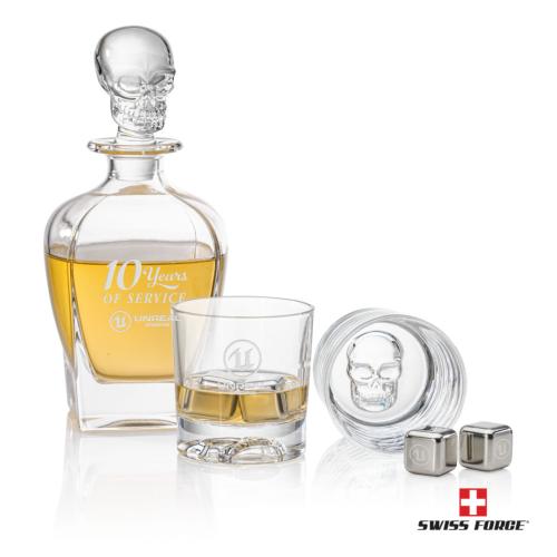 Corporate Gifts - Barware - Gift Sets - Delrina Scull 3pc Decanter Set & S/S Ice Cubes