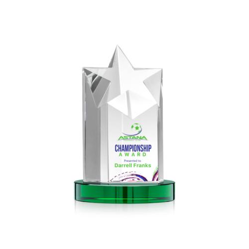 Awards and Trophies - Berkeley Full Color Green on Condor Base Star Crystal Award