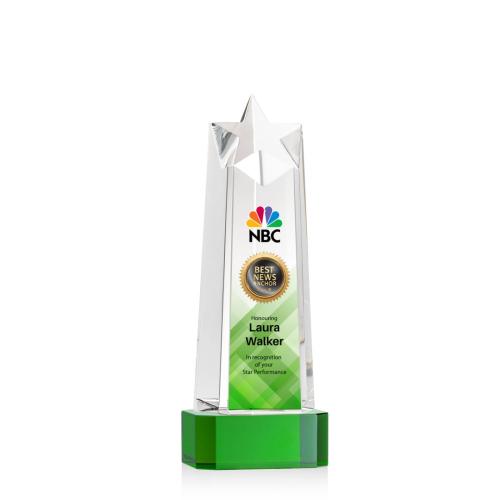Awards and Trophies - Delaware Star Full Color Green on Base Towers Crystal Award
