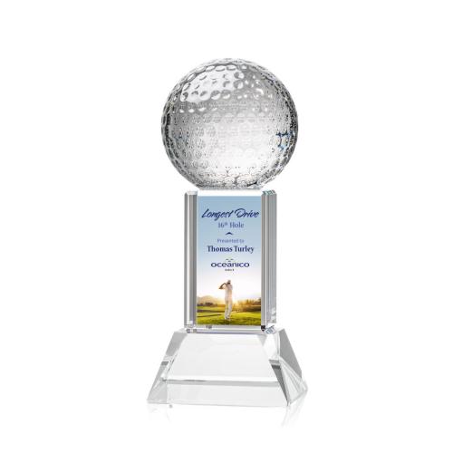 Awards and Trophies - Golf Ball Full Color Clear on Stowe Globe Crystal Award