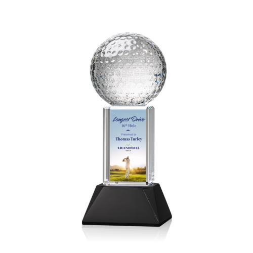 Awards and Trophies - Golf Ball Full Color Black on Stowe Globe Crystal Award
