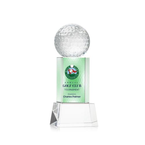 Awards and Trophies - Golf Ball Full Color Clear on Belcroft Globe Crystal Award